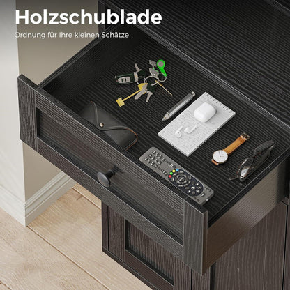 Bücherregal mit Türen & Schublade – Schwarz, 5 Ebenen