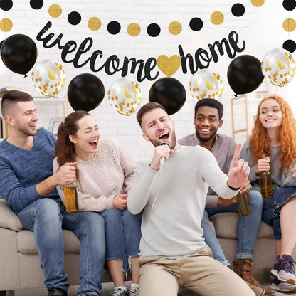 Willkommen Home Deko Set Schwarz Gold Girlande Party Deko