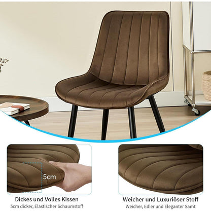Samt Esszimmerstühle 4er Set mit Metallbeinen Braun