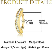 Bauchnabelpiercing 9 Stück 14ga 10mm Edelstahl Silber/Gold