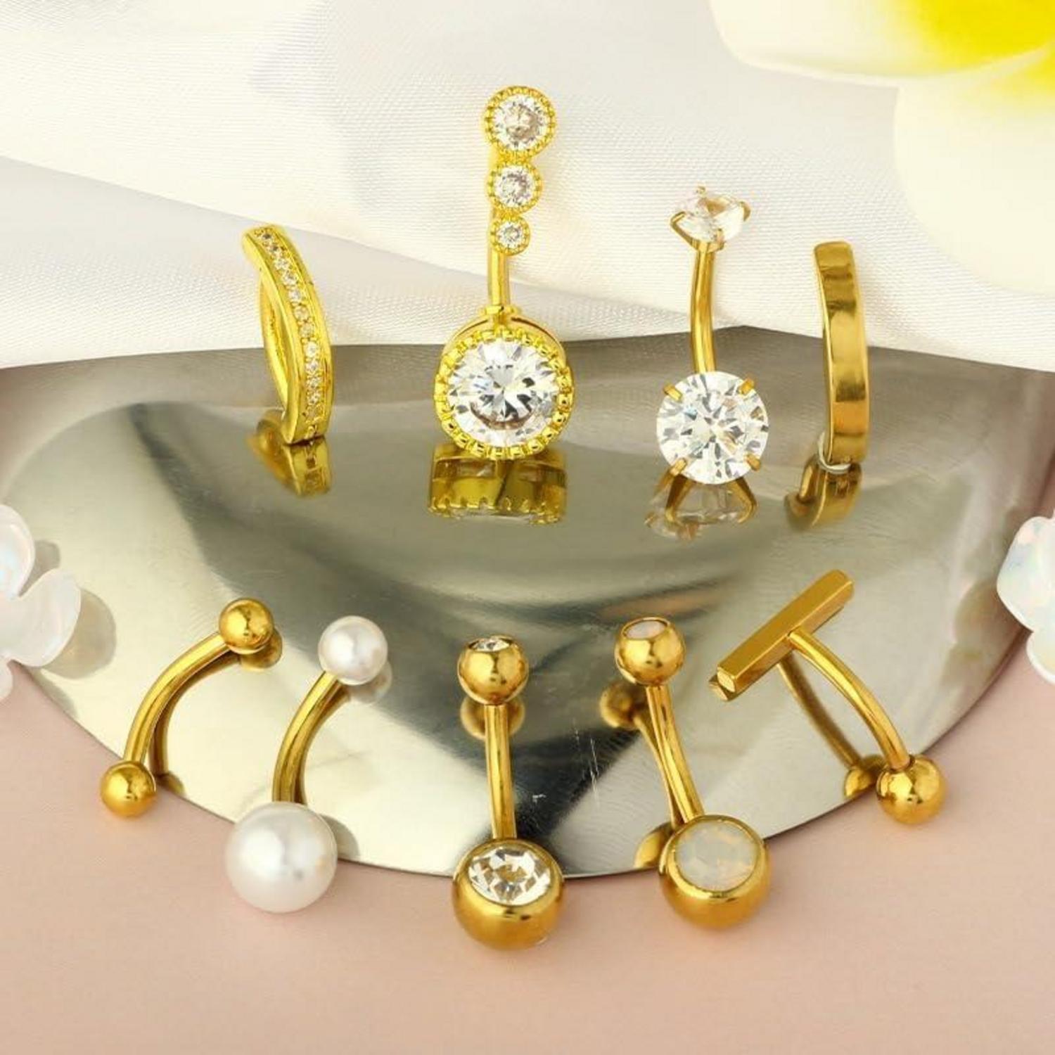 9er Set Bauchnabelpiercing Ring 14ga 10mm Clicker Silber Gold