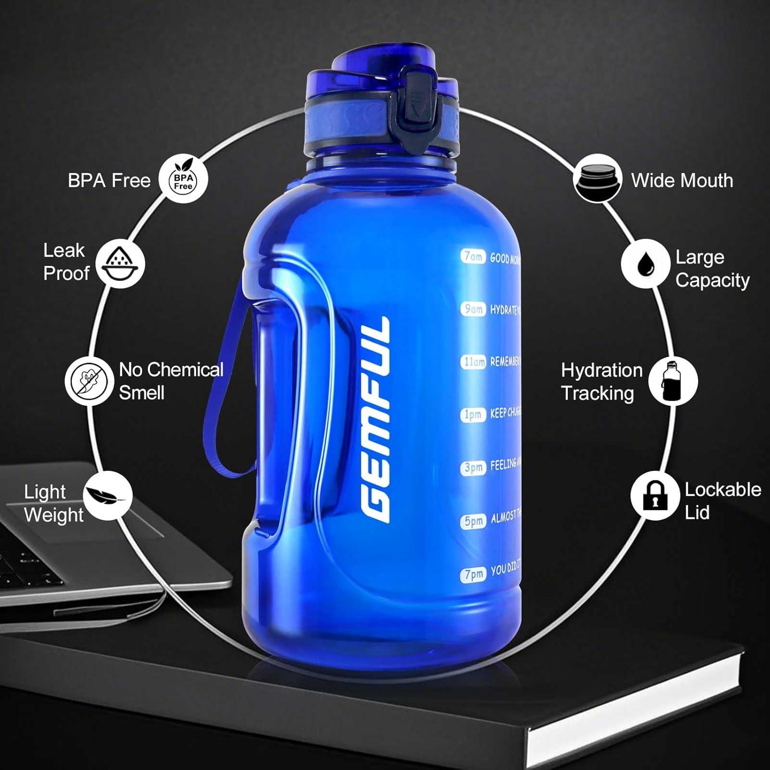 Trinkflasche 2 Liter mit Zeitmarkierung, Griff - BPA frei, Auslaufsicher - Sport, Yoga, Fitness, Büro, Unterwegs