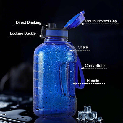 Sport Trinkflasche 2 Liter Zeitmarkierung Griff BPA-frei Auslaufsicher Royalblau