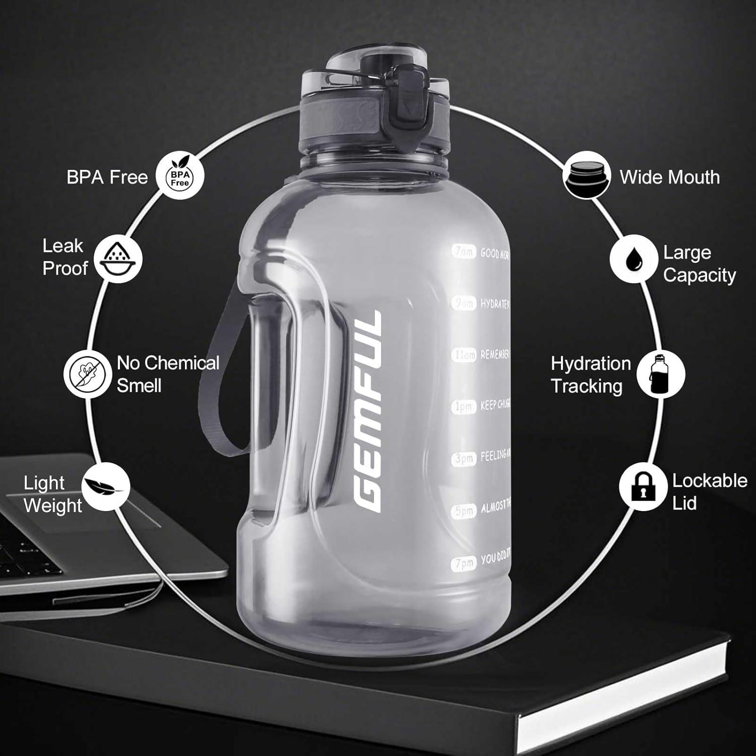 2 Liter Trinkflasche mit Zeitmarkierung BPA-frei Auslaufsicher Grau