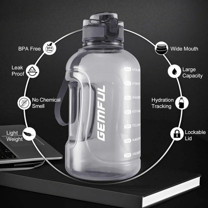 2 Liter Trinkflasche mit Zeitmarkierung BPA-frei Auslaufsicher Grau