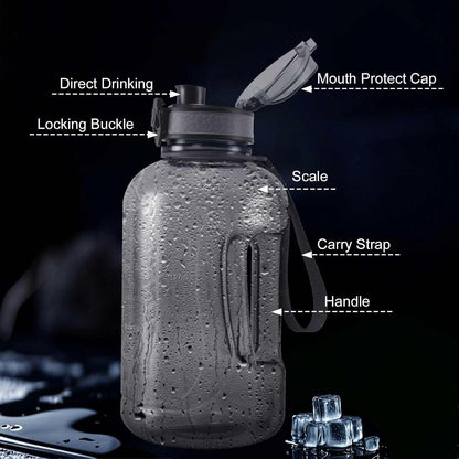 Sport Trinkflasche 2L mit Zeitmarkierung, BPA-frei, Auslaufsicher, Grau
