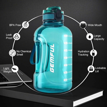 BPA-freie 2L Trinkflasche mit Zeitmarkierung & Tragegriff für Sport & Fitness