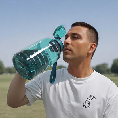 Sport Trinkflasche 2L mit Zeitmarkierung & Tragegriff - Auslaufsicher, BPA-frei