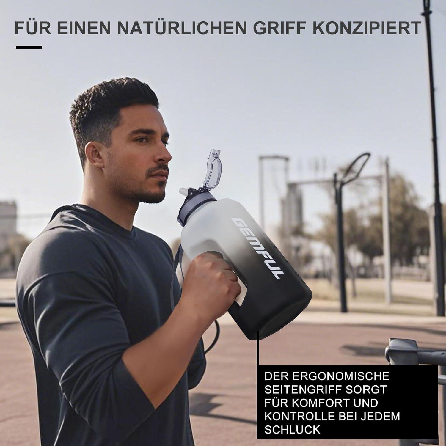 GEMFUL 2,2L Sport Trinkflasche Strohhalm Motivation Robust