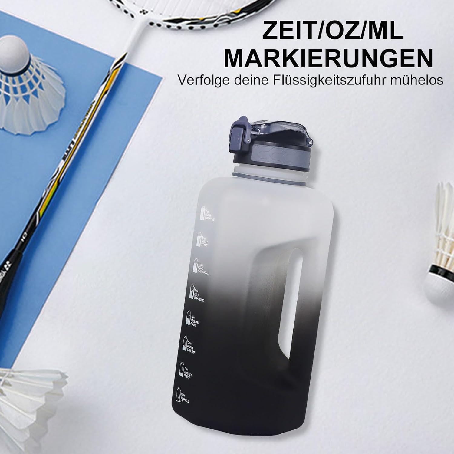 Sport Trinkflasche 2,2L mit Strohhalm und Motivationszitaten