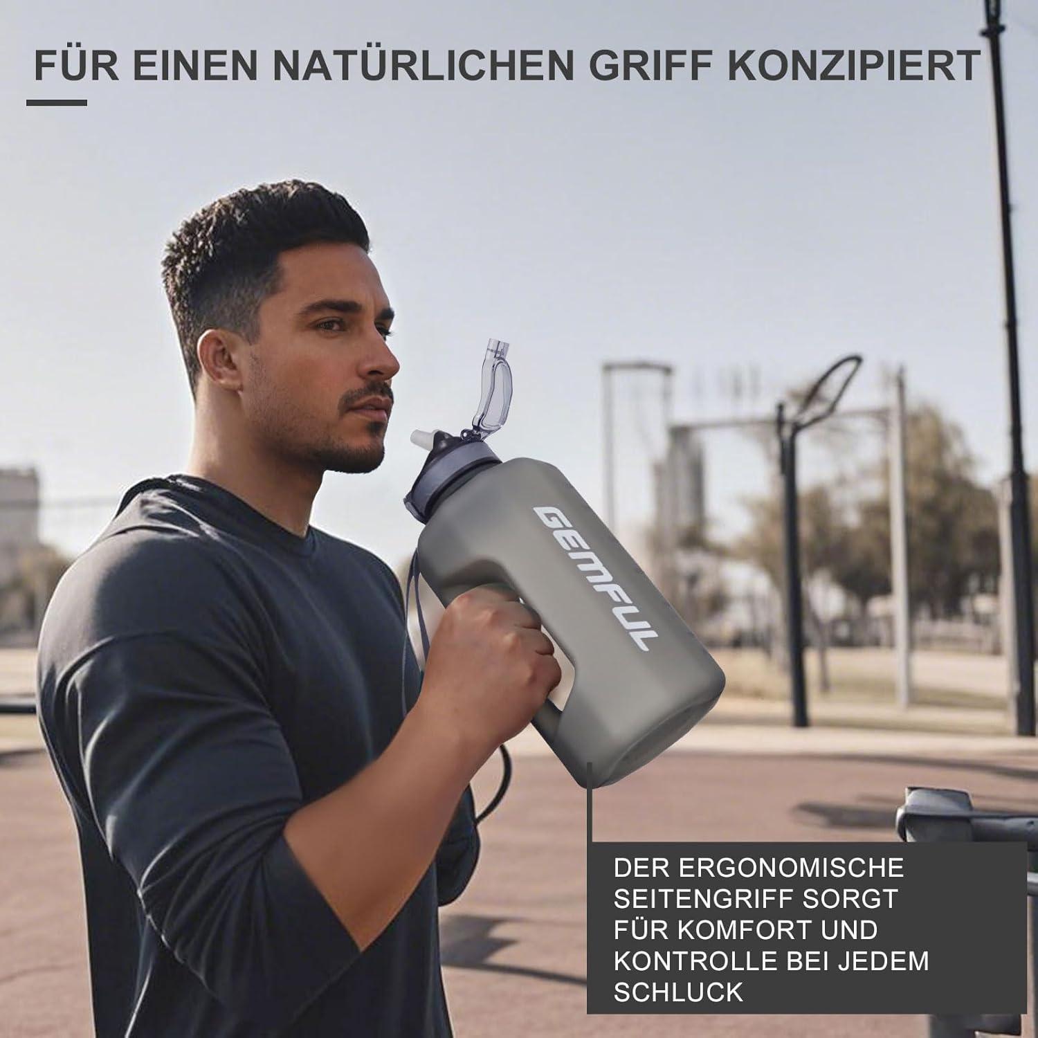 2,2L Trinkflasche mit Strohhalm und Tragegriff - BPA-frei