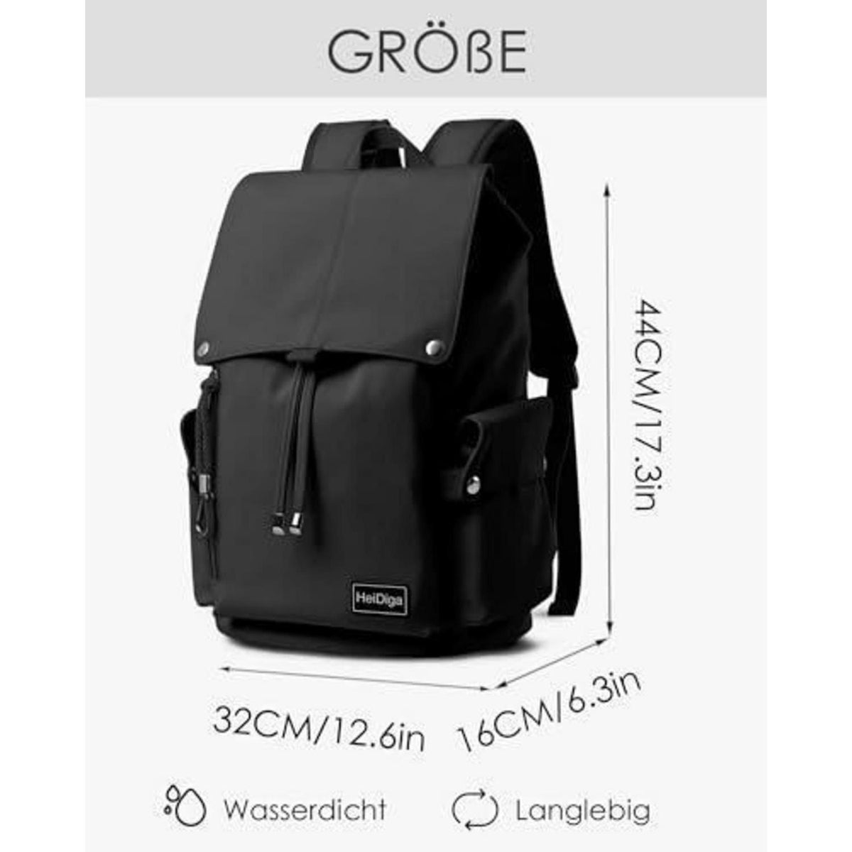 Schulrucksack Mädchen Schwarz Wasserdicht in Lederoptik