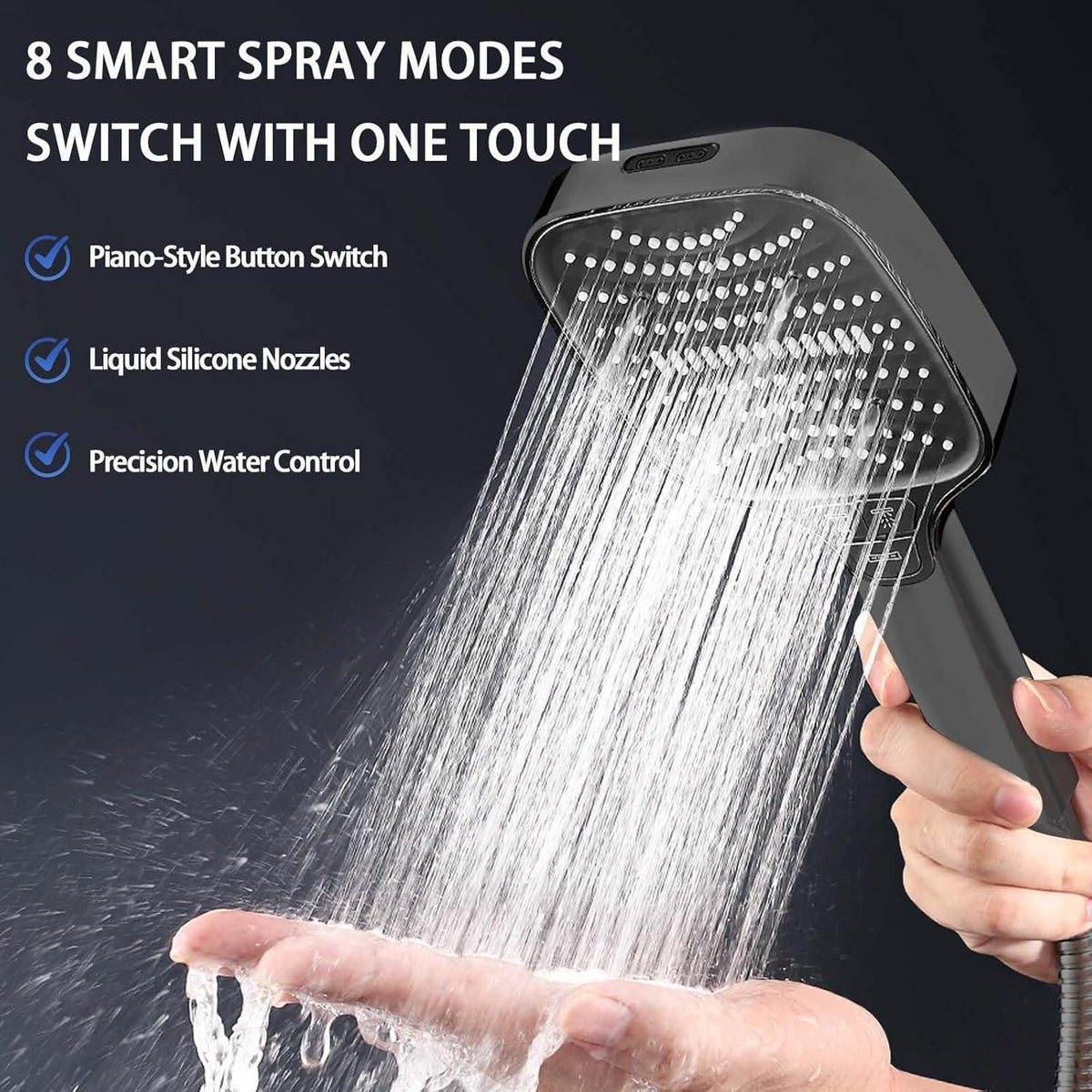 Regendusche Handbrause 8 Strahlarten & Stoppfunktion Grau