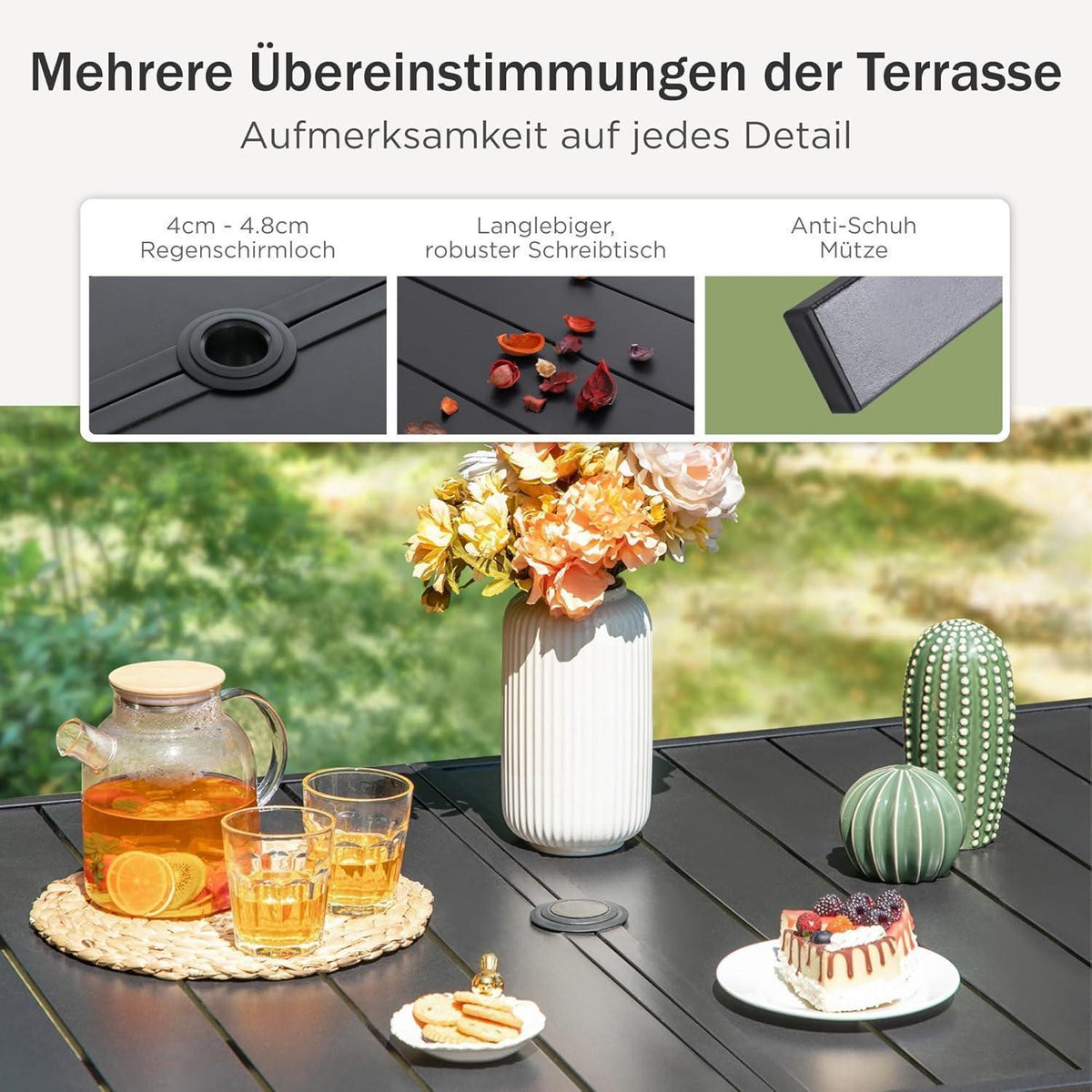 Gartenmöbel Set 6 Stühle & Tisch 152x90cm verstellbar wetterfest