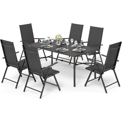 Gartenmöbel Set 6 Personen, verstellbare Stühle, Tisch 170cm, Schwarz