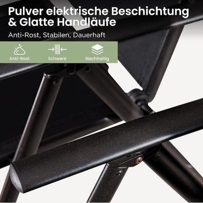 Gartenmöbel Set 6 Personen, verstellbare Stühle, Tisch 170cm, Schwarz