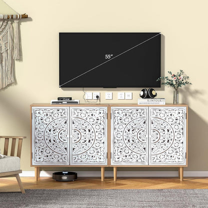 Geschnitztes Sideboard Holz – Aufbewahrungsschrank für Wohnzimmer & Küche