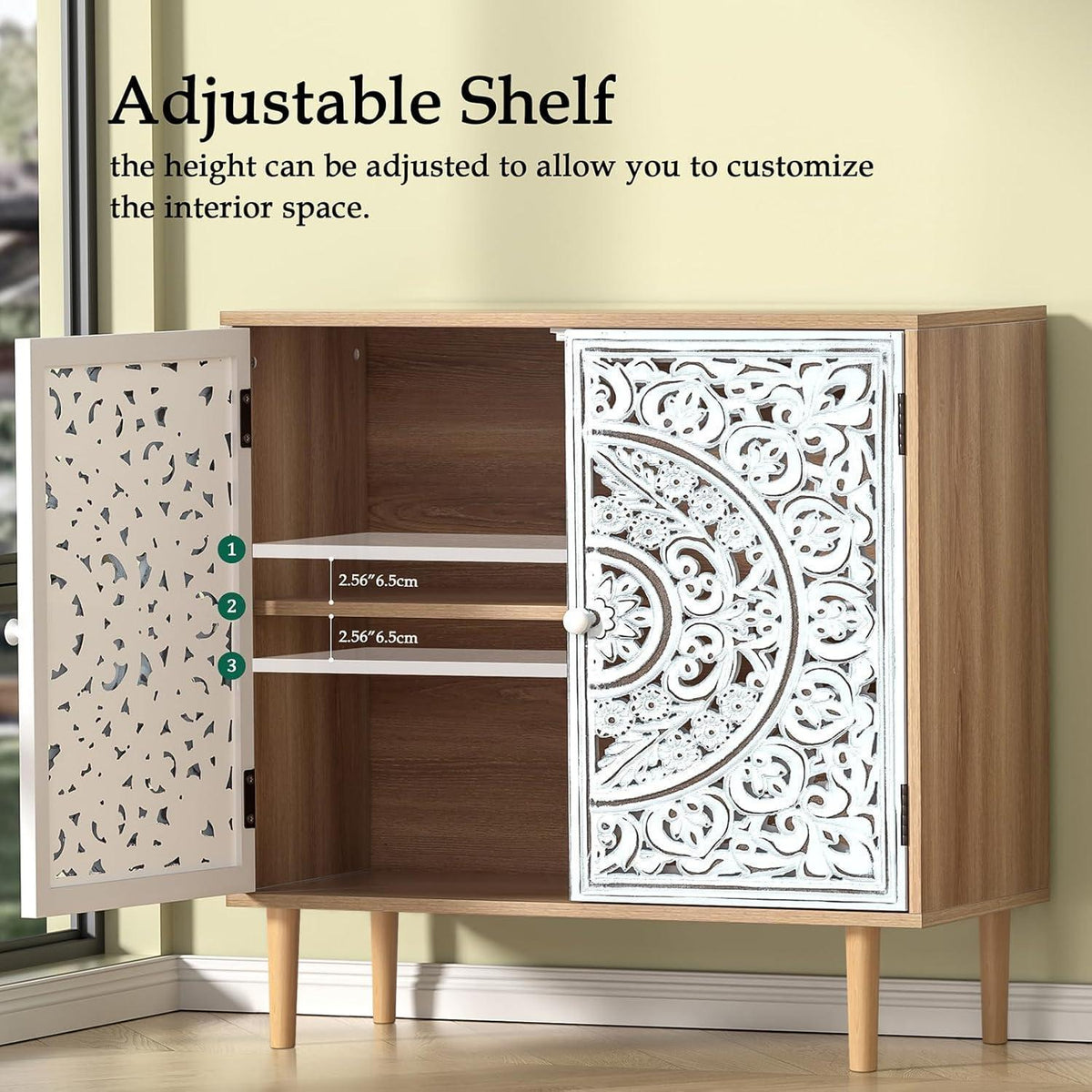 Geschnitztes Sideboard Holz – Aufbewahrungsschrank für Wohnzimmer & Küche