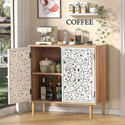Geschnitztes Sideboard Holz – Aufbewahrungsschrank für Wohnzimmer & Küche