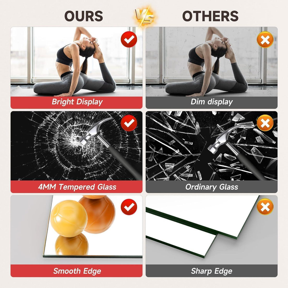 Großes Wandspiegel Fitness 200x90cm – Ideal für Yoga & Home Gym