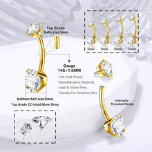 14G 925 Silber Gold Bauchnabelpiercing Titan CZ