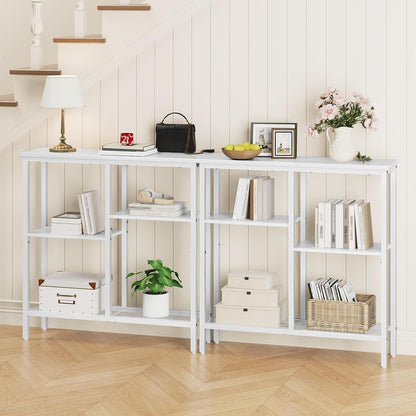 Schmaler Konsolentisch 75cm Weiß mit 4 Regalen