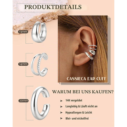 Ohrclips Damen 3er Set Ohne Ohrlöcher Gold Silber