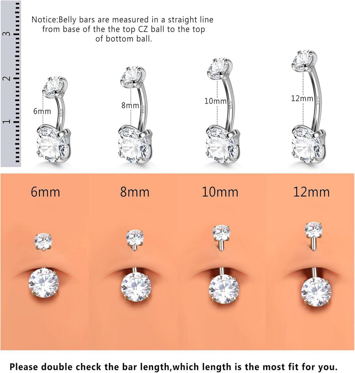 Morfetto 14G 925 Silber Bauchnabelpiercing Titan Gold Zirkonia Piercing Ring 6/8/10/12mm