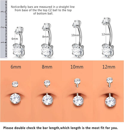 Morfetto 14G 925 Silber Bauchnabelpiercing Titan Gold Zirkonia Piercing Ring 6/8/10/12mm