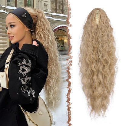 Welliges Pferdeschwanz-Haarteil mit Klammer – 75cm Blond/Aschblond