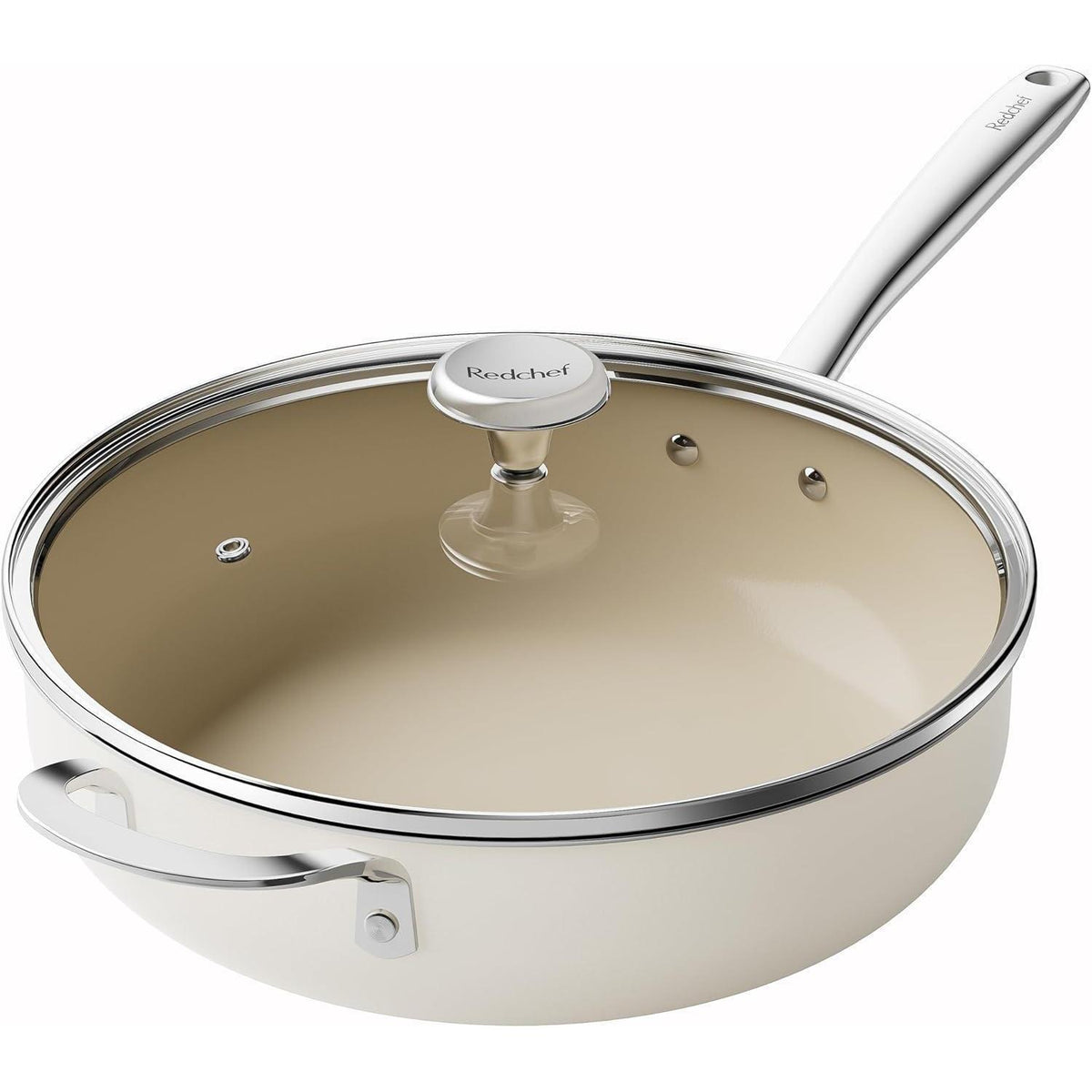 Bratpfanne 28cm mit Deckel, Keramik Antihaft, Induktion, Backofenfest, Beige