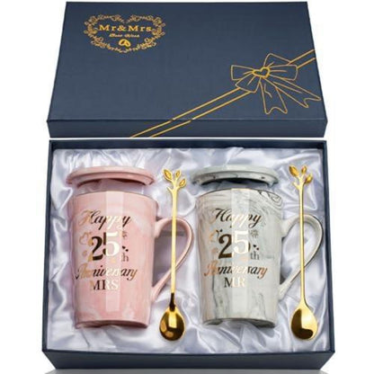 Silberhochzeit Geschenk 25 Jahre - Mr & Mrs Kaffeebecher Set