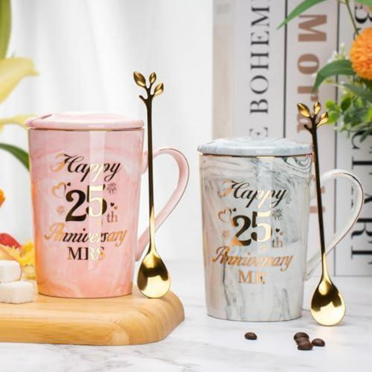 Silberhochzeit Geschenk 25 Jahre - Mr & Mrs Kaffeebecher Set