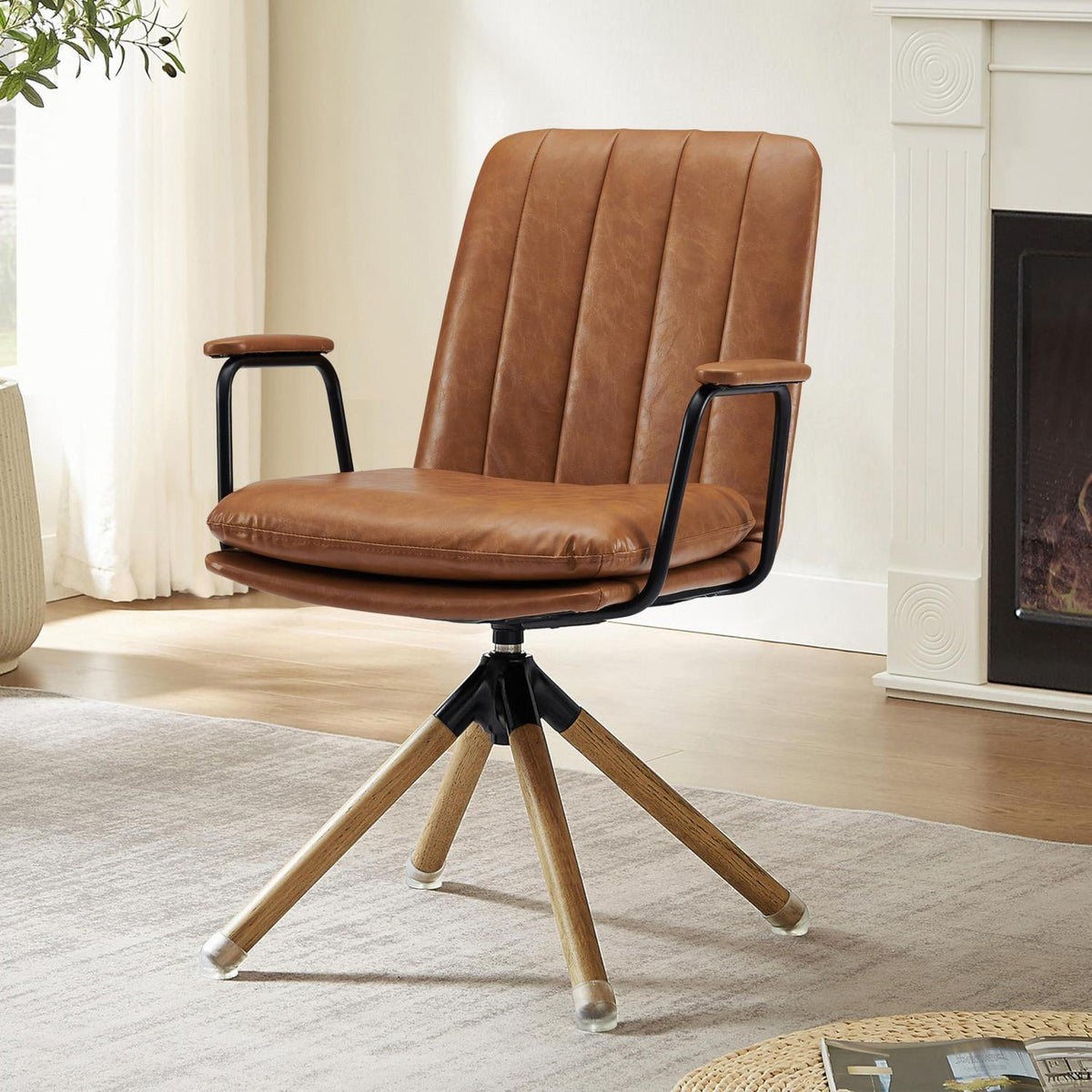 Zouron Braun Bürostuhl – Mid Century Modern Drehstuhl mit Holzbeinen