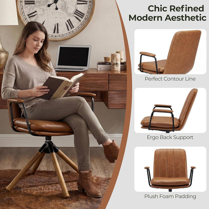 Zouron Braun Bürostuhl – Mid Century Modern Drehstuhl mit Holzbeinen