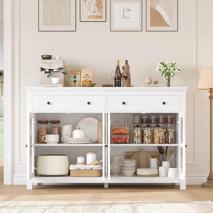140cm Sideboard mit Glastüren & Schubladen – Küchenbuffet Weiß