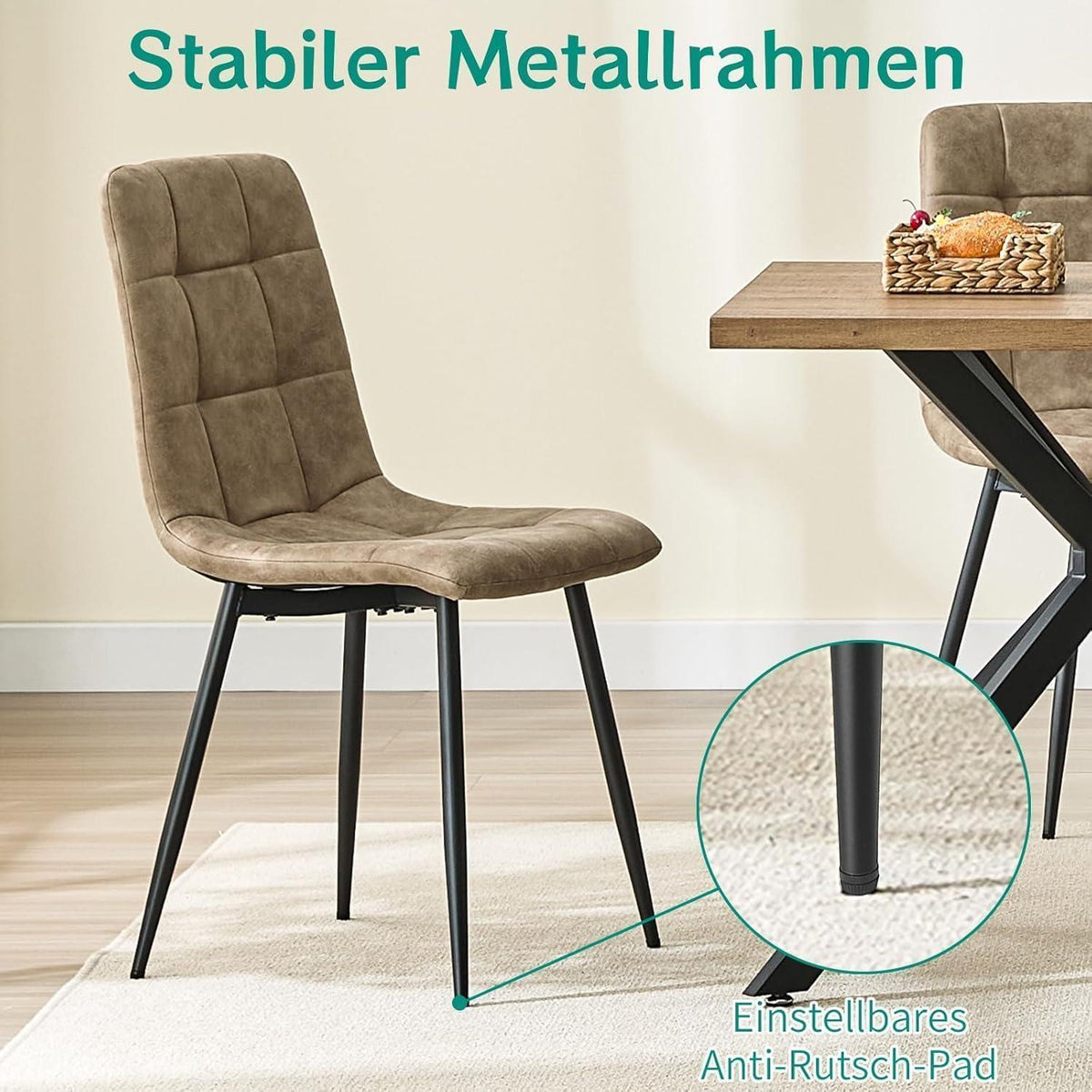 LEWE Esszimmerstühle 6er Set, Technologietuch, Braun