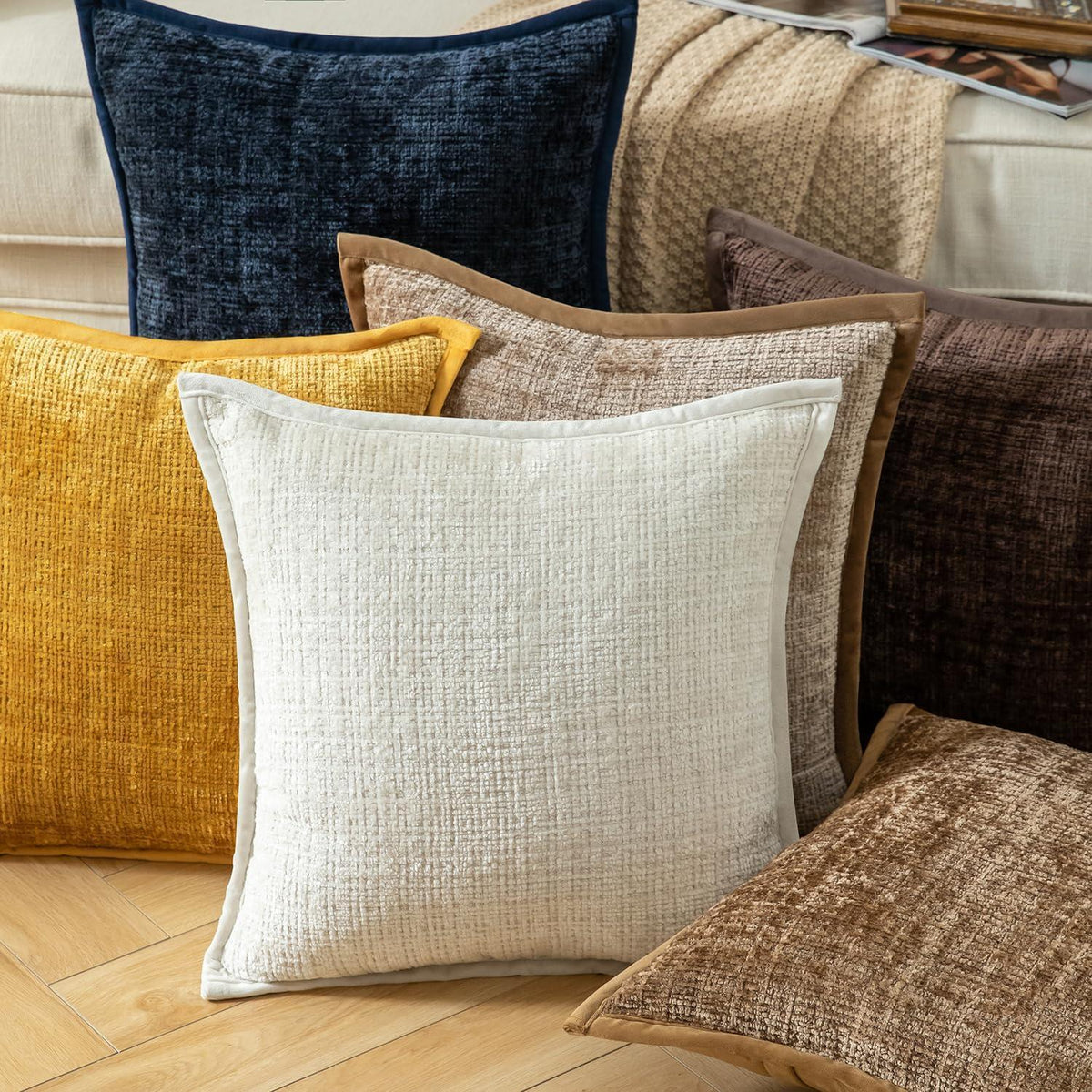 2x Kissenbezug Chenille 60x60 cm Cremeweiß