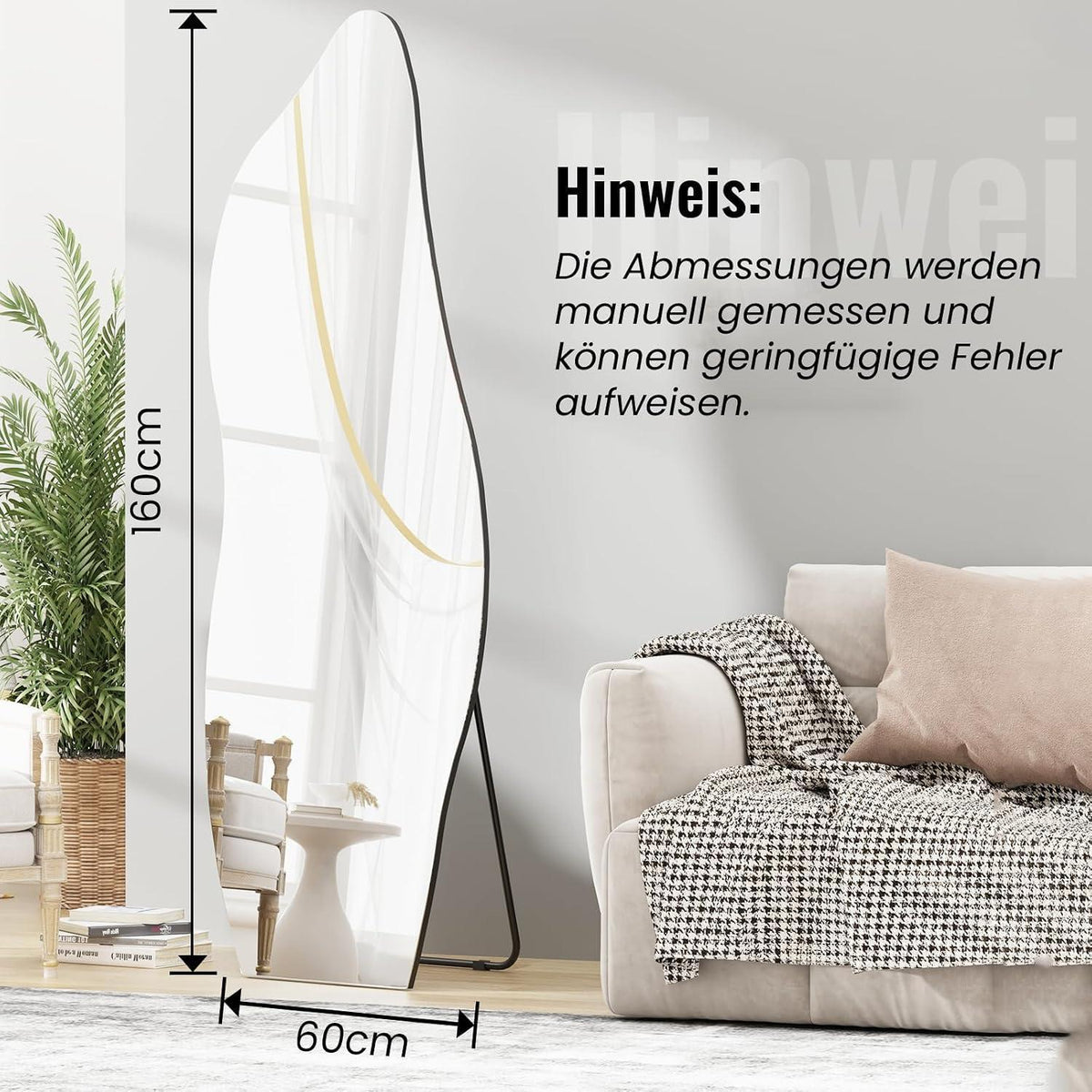 Asymmetrischer Standspiegel 160x60cm – Rahmenloser Wandspiegel Modern