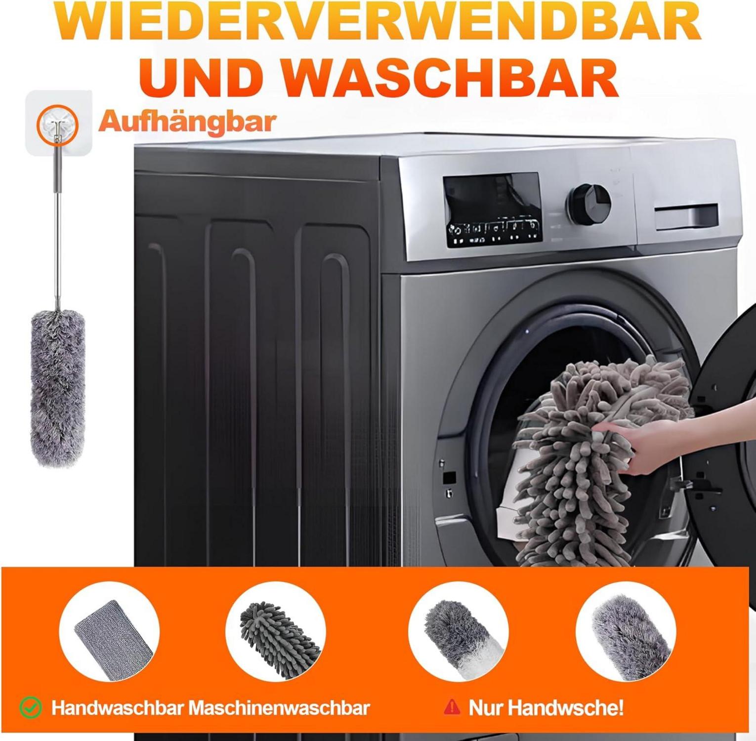 Staubwedel Teleskop lang 9tlg Set bis 2,54m ausziehbar waschbar Magnet