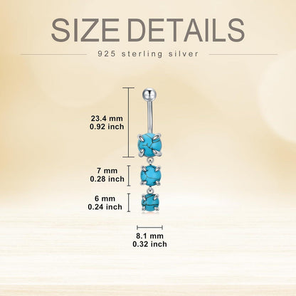 Türkis Bauchnabelring 925 Silber 3 Steine Boho Geschenk für Frauen