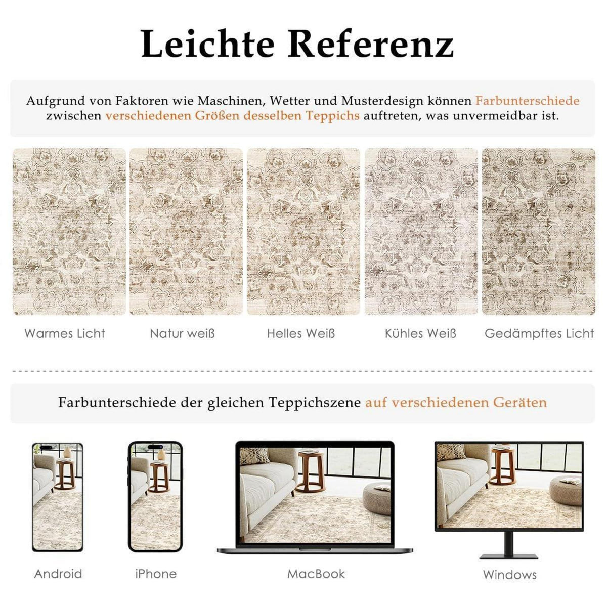 Vintage Teppich 140x200cm Beige – Waschbarer Wohnzimmerteppich