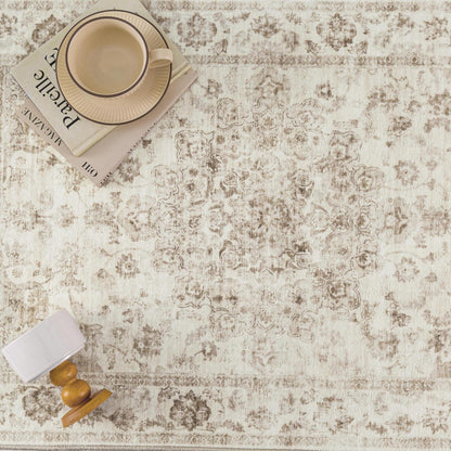 Vintage Teppich 140x200cm Beige – Waschbarer Wohnzimmerteppich