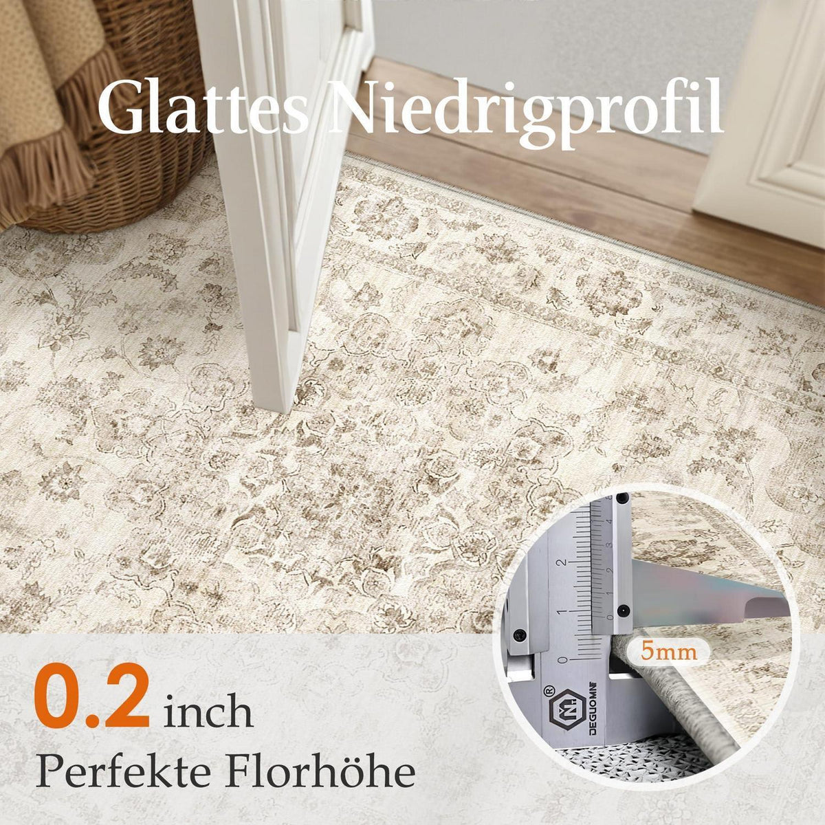 Vintage Teppich Beige 160x230cm - Waschbarer Wohnzimmerteppich