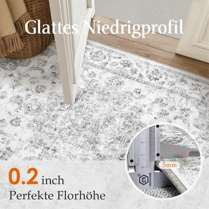 Vintage Teppich Grau 160x230cm – Waschbar & Rutschfest