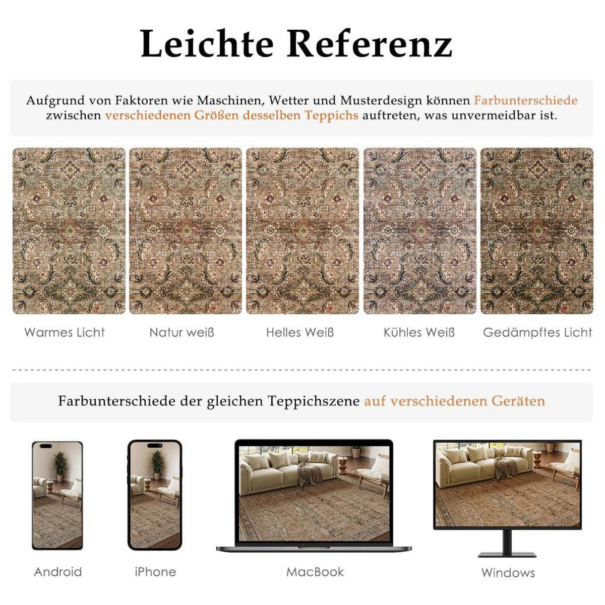 Vintage Teppich Braun/Bunt 200x300cm – Waschbarer Retro Wohnteppich