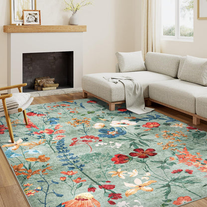 Grüner Wohnzimmerteppich 160x230cm – Waschbarer, Flauschiger Teppich