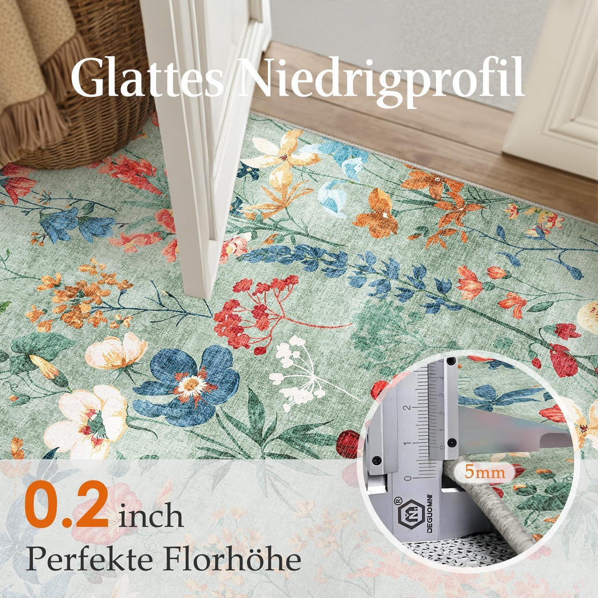 Grüner Wohnzimmerteppich 160x230cm – Waschbarer, Flauschiger Teppich