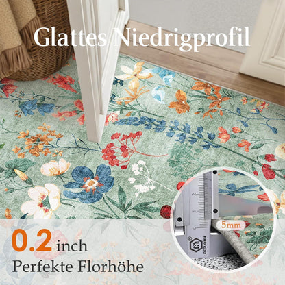 Grüner Wohnzimmerteppich 160x230cm – Waschbarer, Flauschiger Teppich
