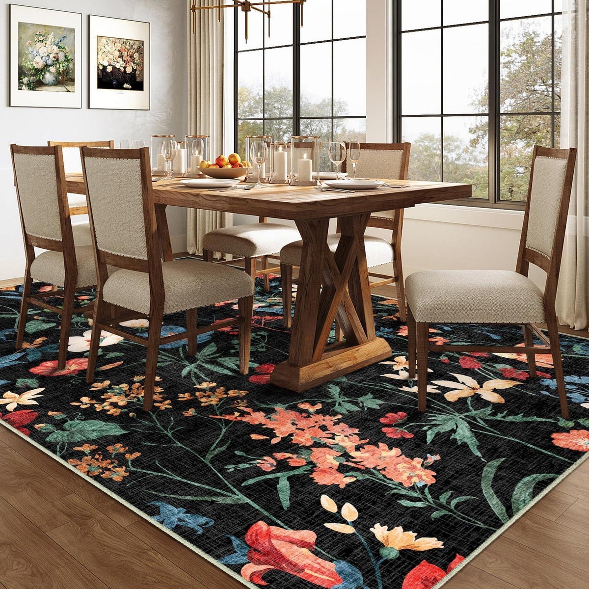 Wohnzimmerteppich Schwarz 160x230cm | Waschbarer Rechteck Teppich